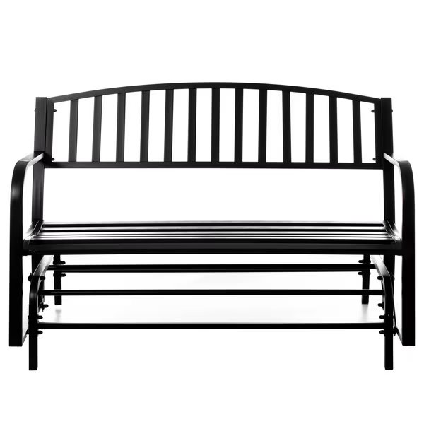 Gardenised Outdoor Black Steel Swing, Powder Coated Glider Bench, Loveseat Lawn Rocker Bench for Yard, Patio, Garden and Deck, Gardenised, Mfr#: QI003392